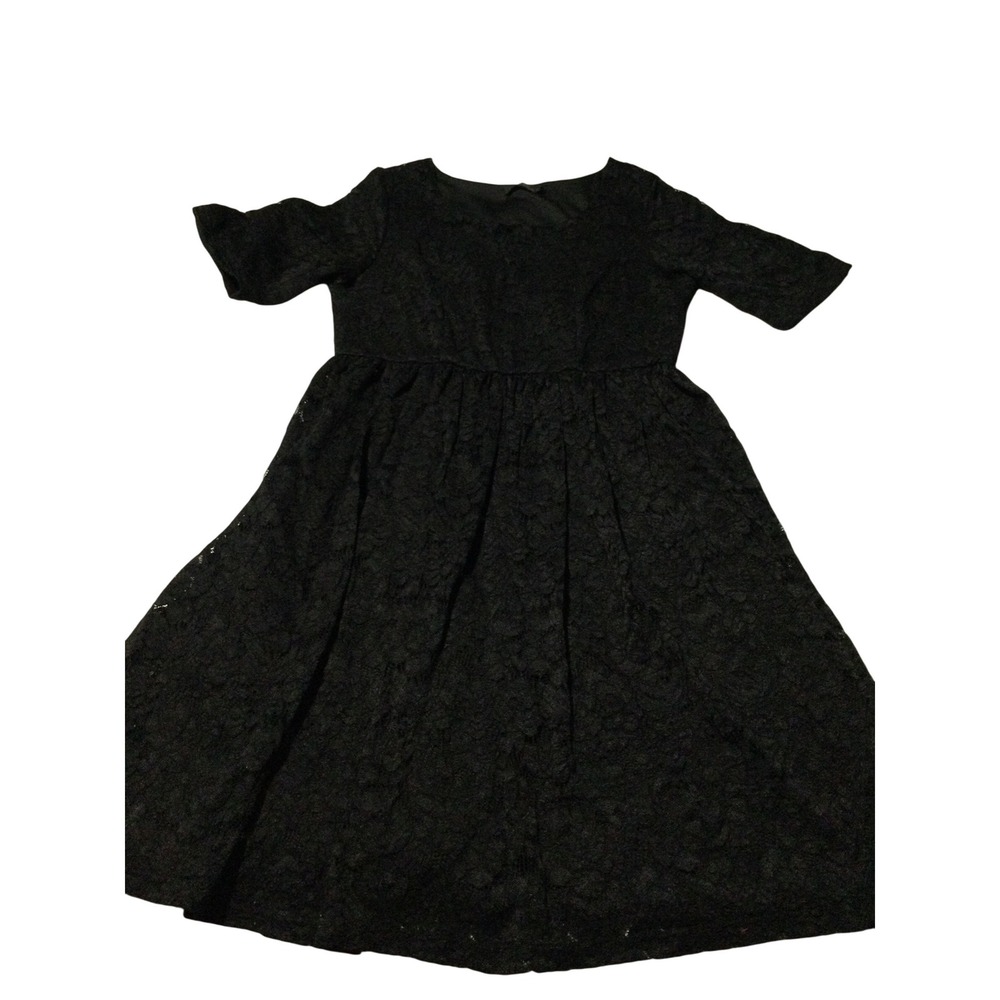 Wikarose Black Floral‎ Lace Fit and Flare Dress Short Sleeve Scoop Neck Large